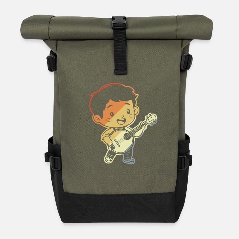 Kleiner Banjoist Comic - Rolltop Rucksack - Olive/Schwarz
