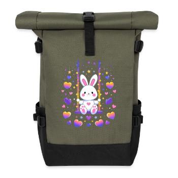 Hasen-Swing mit Herzen - Rolltop Rucksack - Olive/Schwarz - Vorne
