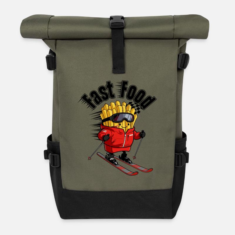 Fast Food Ski Pommes - Rolltop Rucksack - Olive/Schwarz