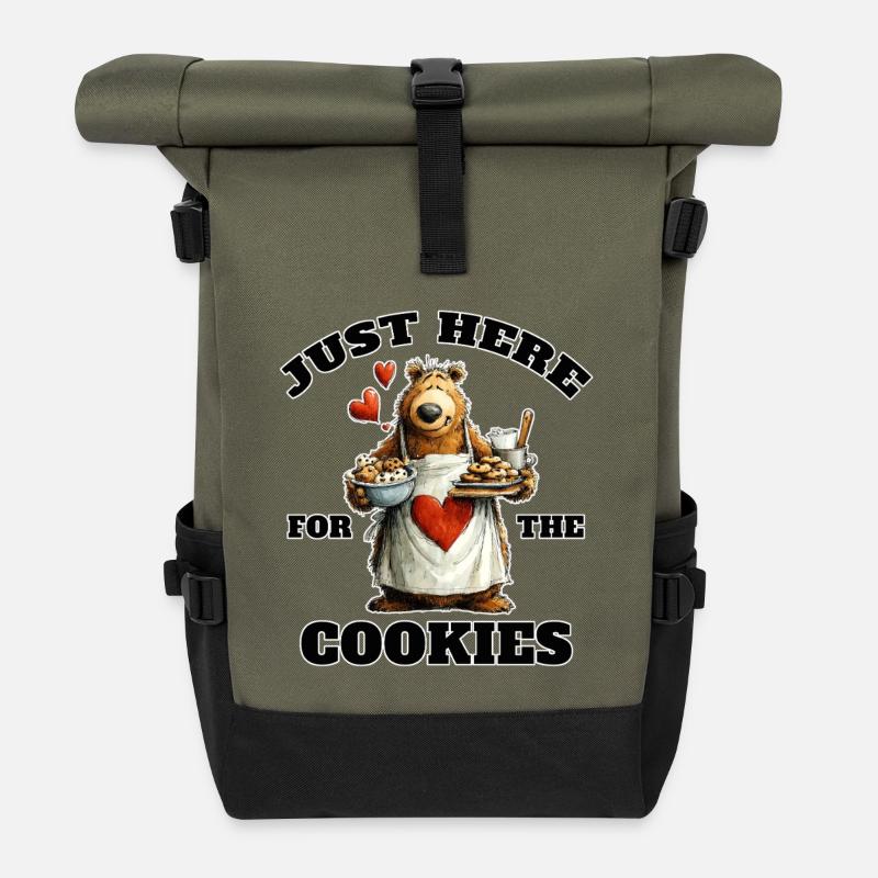 Süßer Bär Just Here For The Cookies - Rolltop Rucksack - Olive/Schwarz