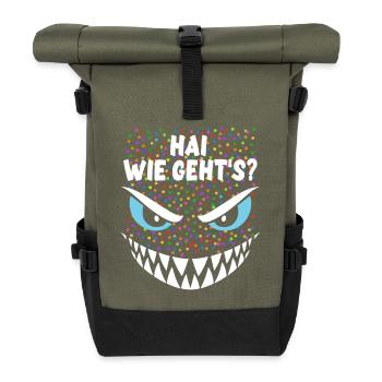 Hai, wie geht's? | Kostüm, Karneval, Verkleidung - Rolltop Rucksack - Olive/Schwarz - Vorne