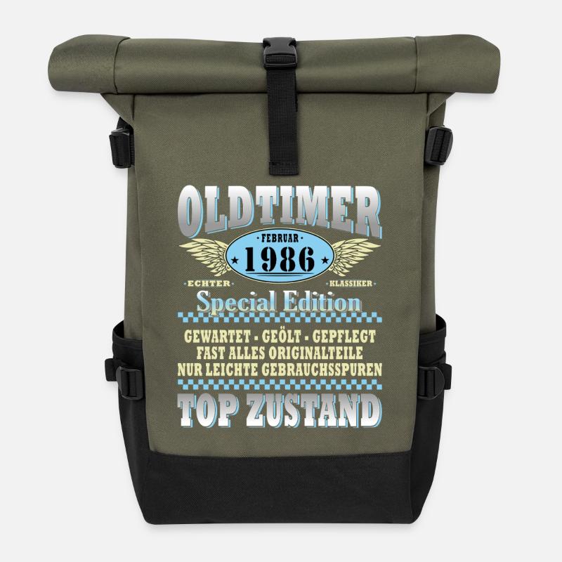 OLDTIMER 1986 LUSTIG 40 JAHRE GEBURTSTAG GESCHENK - Rolltop Rucksack - Olive/Schwarz