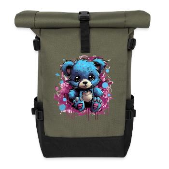 Blue Cuddly Bear Graffiti Pop - Roll Top Backpack - olive/black - Front