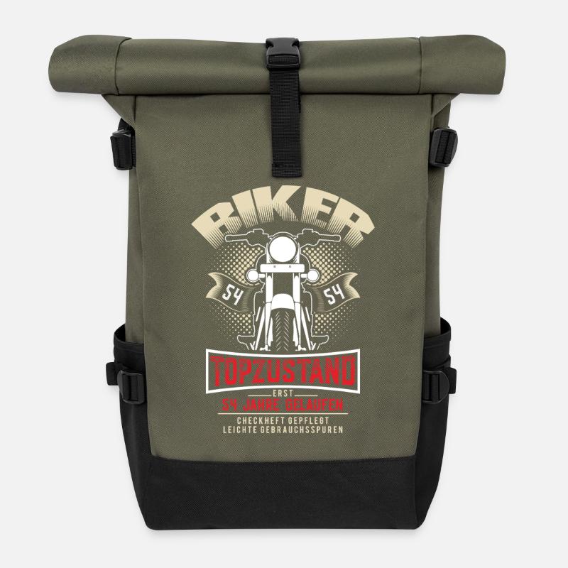 54. Geburtstag Motorradfahrer Motorrad - Rolltop Rucksack - Olive/Schwarz