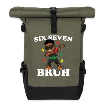 Six Seven Bruh Dabbing Juneteenth Boy Afro Boys - Rolltop Rucksack - Olive/Schwarz - Vorne