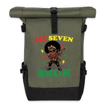 Six Seven Bruh Dabbing Juneteenth Girl Afro Girls - Rolltop Rucksack - Olive/Schwarz - Vorne