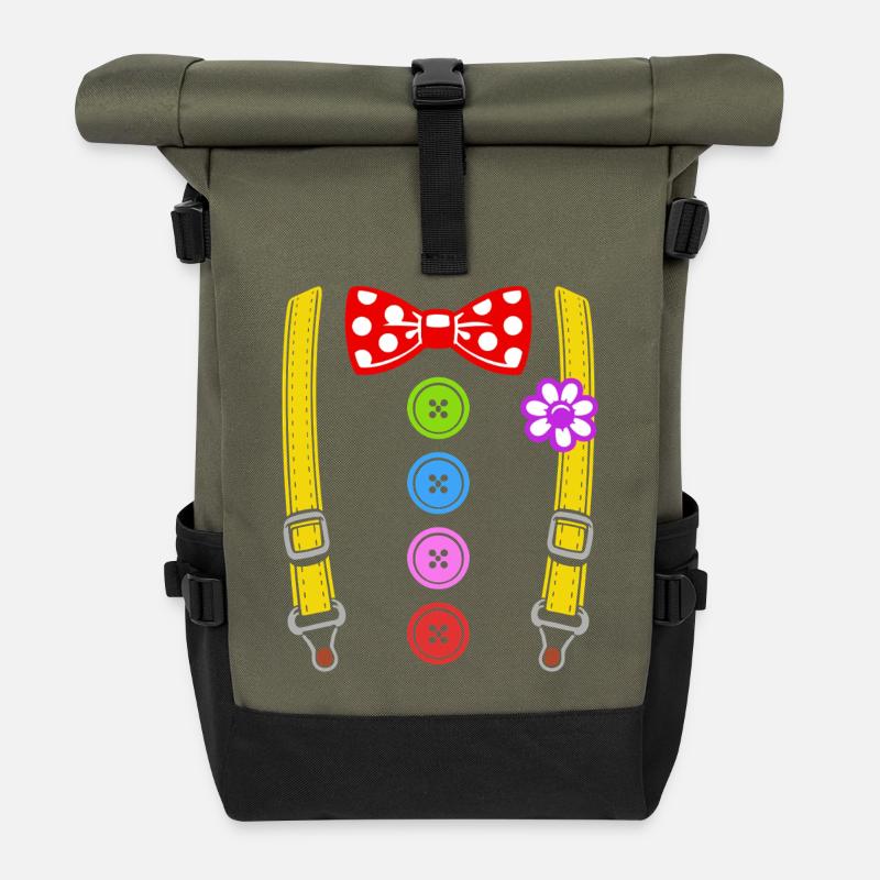 Buntes Clown Kostüm mit Hosenträgern - Rolltop Rucksack - Olive/Schwarz