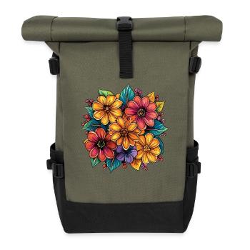 Vibrant Floral Colors Design - Roll Top Backpack - olive/black - Front