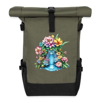 Kaléidoscope de la cascade de fleurs - Sac à dos roll top - olive/noir - Devant
