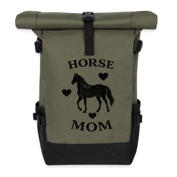 Lustige Pferde Mama - Rolltop Rucksack - Olive/Schwarz - Vorne