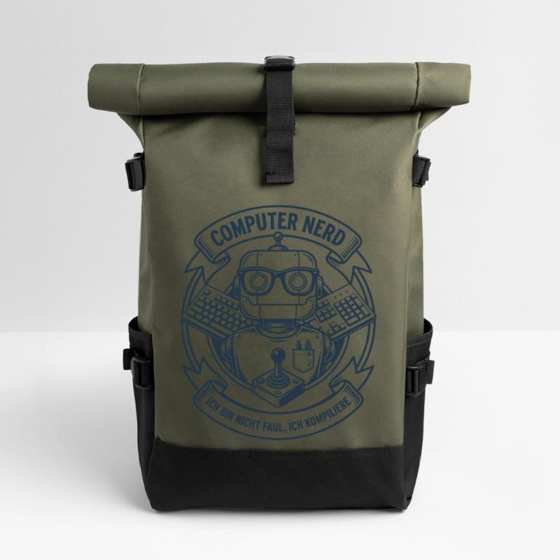 Computer Nerd Robot Logo Roll Top Backpack