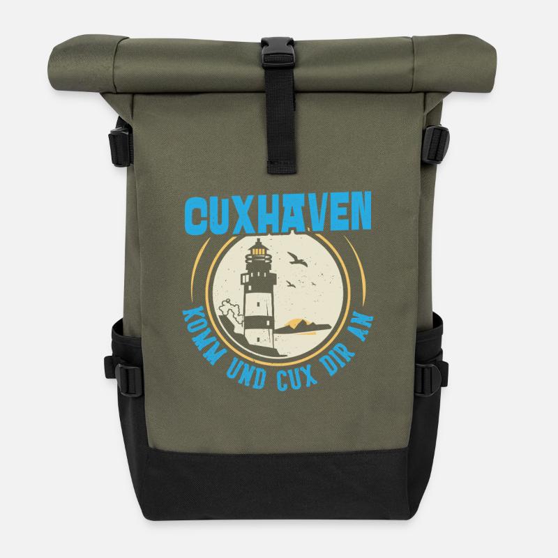 Nordsee Urlaub CUXHAVEN KOMM UND CUX DIR AN Lustig - Rolltop Rucksack - Olive/Schwarz
