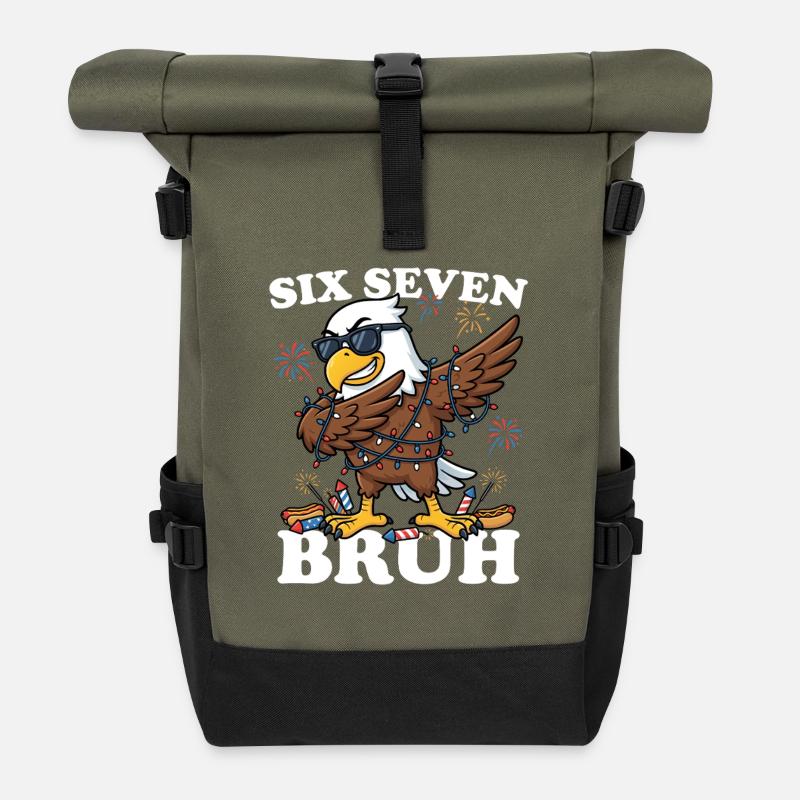 Six Seven Bruh 4. Juli Dabbing Eagle 4. Juli - Rolltop Rucksack - Olive/Schwarz