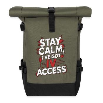 ICU Nurse Stay Calm I've Got IV Access Acute Care - Roll Top Backpack - olive/black - Front