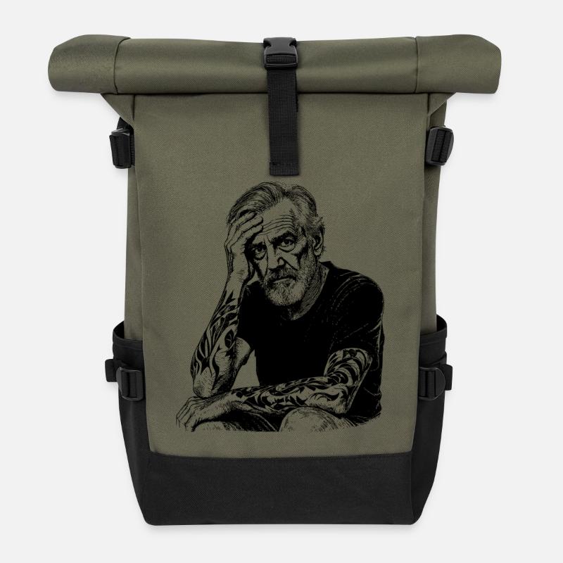 Porträt Tätowierter Mann - Rolltop Rucksack - Olive/Schwarz