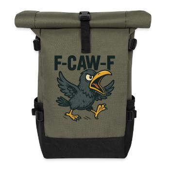 F-CAW-F Krähen Spruch - Rolltop Rucksack - Olive/Schwarz - Vorne