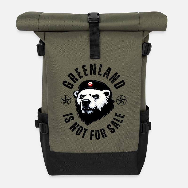 Greenland is not for Sale Funny Bear Design - Rolltop Rucksack - Olive/Schwarz