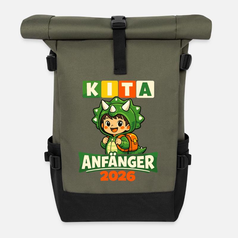 Daycare Beginners 2026 – Dino School Start - Roll Top Backpack - olive/black