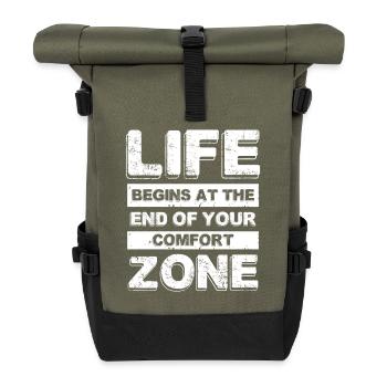Leben beginnt am Rand der Komfortzone - Rolltop Rucksack - Olive/Schwarz - Vorne
