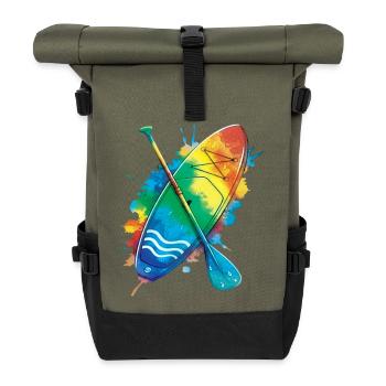 Paddle Board - Ocean Splash Art Water Sports - Roll Top Backpack - olive/black - Front
