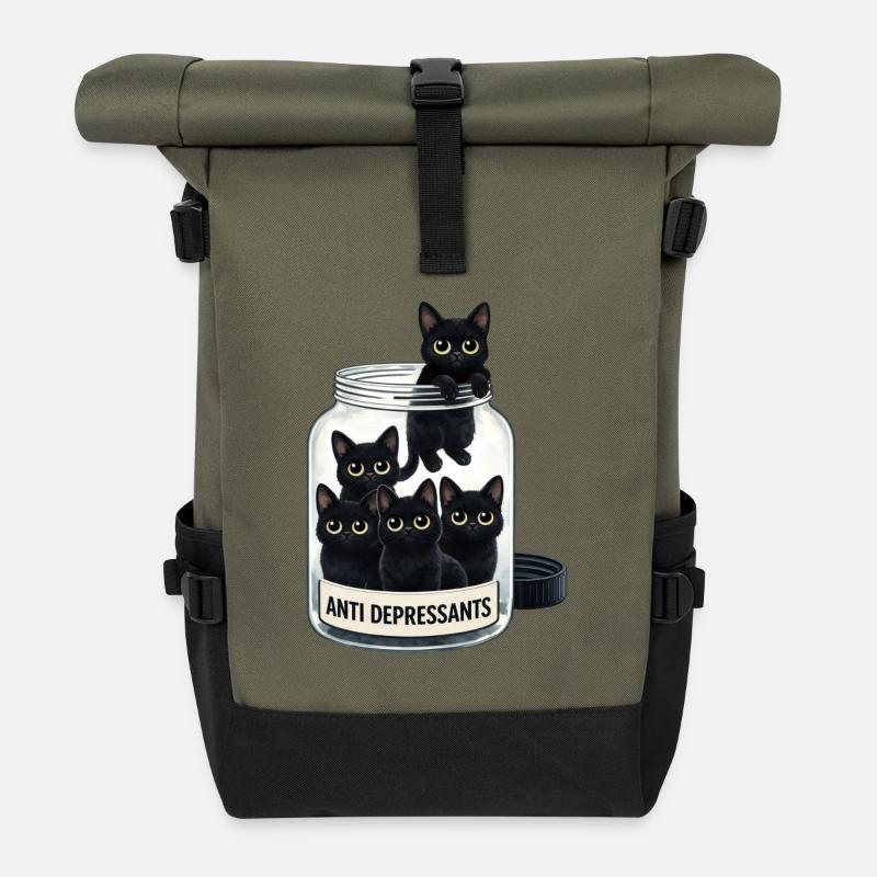 Anti Depressants Cat Humor Design - Roll Top Backpack - olive/black