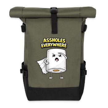 Assholes Everywhere Toilettenrollenheld - Rolltop Rucksack - Olive/Schwarz - Vorne