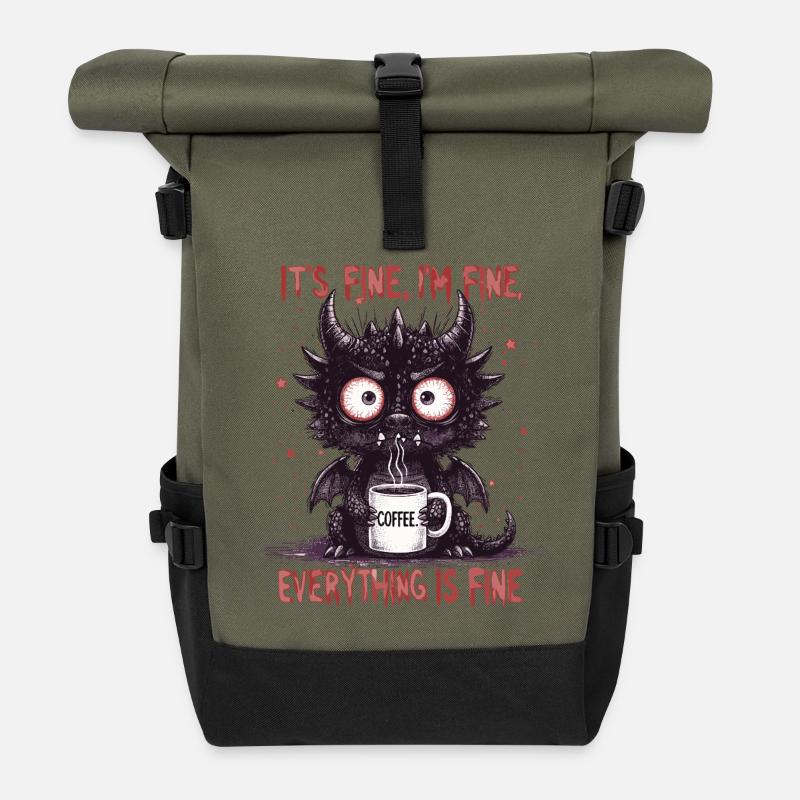 Its Fine Im Fine Coffee Dragon Humor - Rolltop Rucksack - Olive/Schwarz