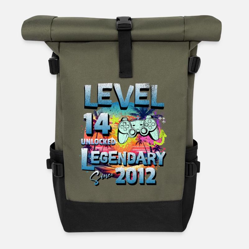 Level 14 Jahre Freigeschaltet seit 2012 Geburtstag - Rolltop Rucksack - Olive/Schwarz