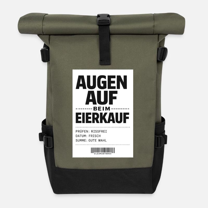 Augen auf beim Eierkauf - Rolltop Rucksack - Olive/Schwarz