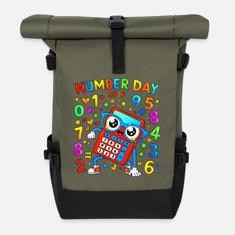 Number Day 2026 Calculator Fun - Roll Top Backpack - olive/black