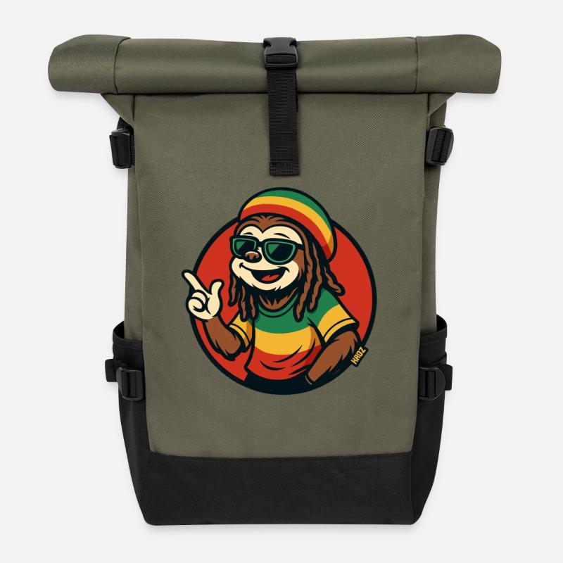 Reggae Faultier mit Sonnenbrille - Rolltop Rucksack - Olive/Schwarz