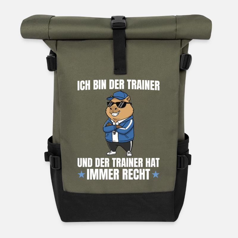 Fußballtrainer Capybara hat immer Recht - Rolltop Rucksack - Olive/Schwarz