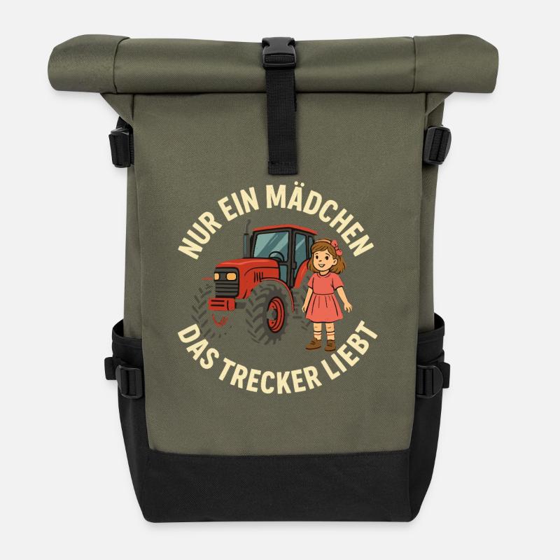 Nur ein Mädchen das Trecker liebt - Rolltop Rucksack - Olive/Schwarz