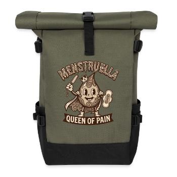 Menstruella Queen of Pain – Vintage 30s Cartoon - Rolltop Rucksack - Olive/Schwarz - Vorne
