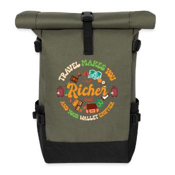 Voyageur riche en voyage, Globetrotter drôle - Sac à dos roll top - olive/noir - Devant