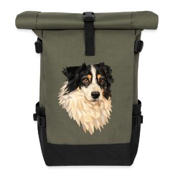 Low Polygon Dog – Geometric Dog Art Design - Roll Top Backpack - olive/black - Front