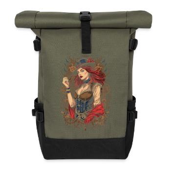 Steam Punk Schöne Frauen Steampunk - Rolltop Rucksack - Olive/Schwarz - Vorne