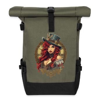 Steam Punk Schöne Frauen Steampunk - Rolltop Rucksack - Olive/Schwarz - Vorne