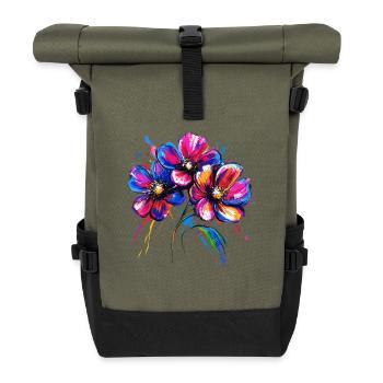 Colorful floral motif color explosion - Roll Top Backpack - olive/black - Front