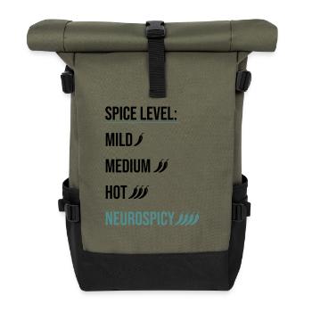 Spice Level Neurospicy - Neurodivergent Humor - Roll Top Backpack - olive/black - Front