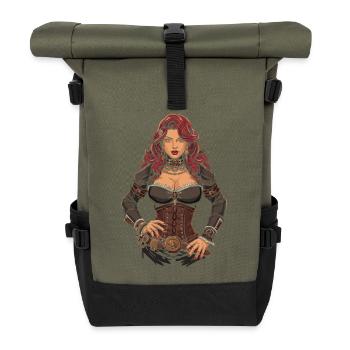 Steam Punk Schöne Frauen Steampunk - Rolltop Rucksack - Olive/Schwarz - Vorne