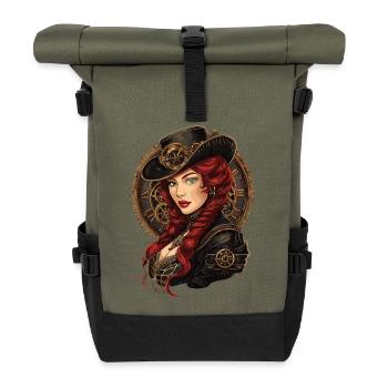 Steam Punk Schöne Frauen Steampunk - Rolltop Rucksack - Olive/Schwarz - Vorne
