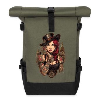 Steam Punk Schöne Frauen Steampunk - Rolltop Rucksack - Olive/Schwarz - Vorne