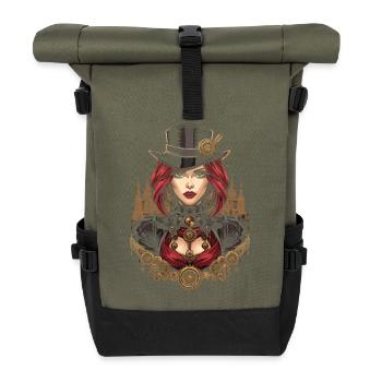 Steam Punk Schöne Frauen Steampunk - Rolltop Rucksack - Olive/Schwarz - Vorne