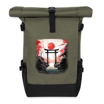 Red Torii auf dem Autumn Trail - Rolltop Rucksack - Olive/Schwarz - Vorne