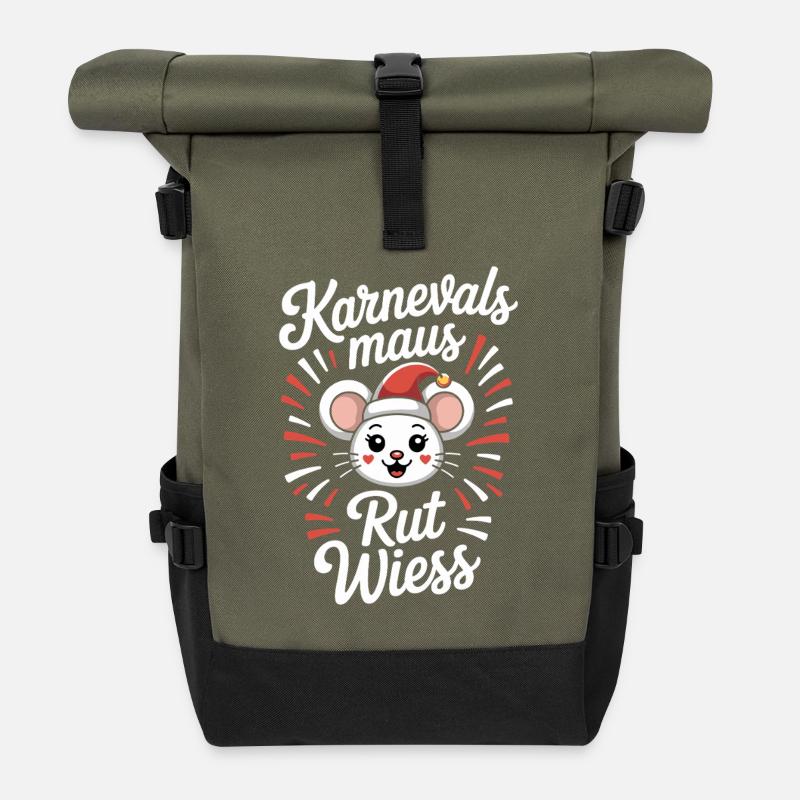 Karnevalsmaus Rut Wiess Köln Kölner Karneval Maus - Rolltop Rucksack - Olive/Schwarz