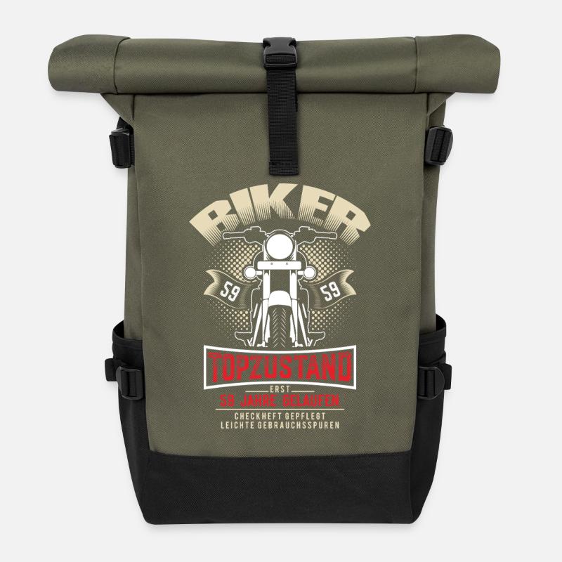 59. Geburtstag Motorradfahrer Motorrad - Rolltop Rucksack - Olive/Schwarz