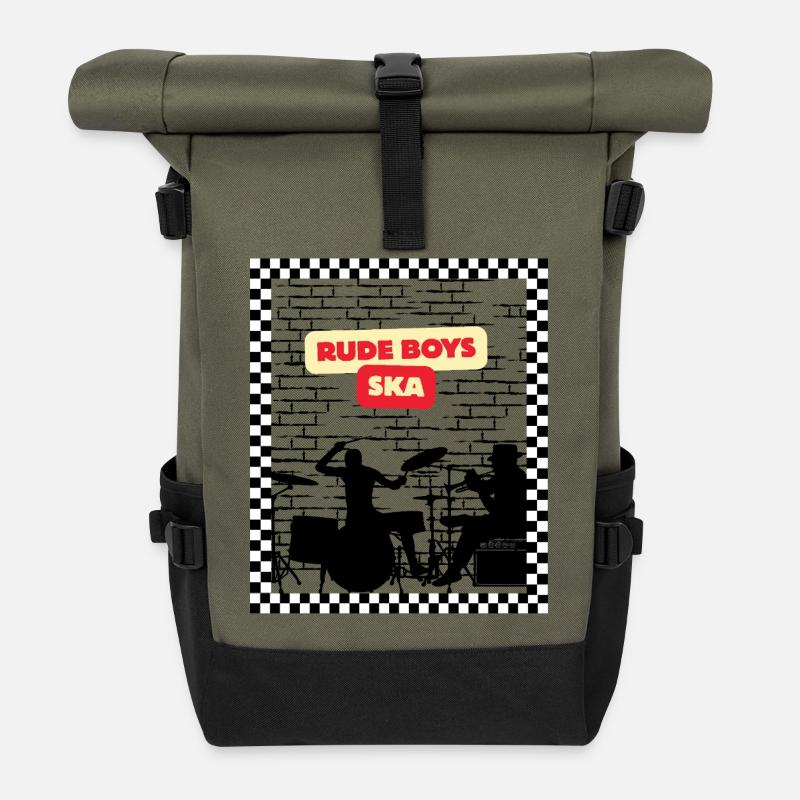 Rude Boys Ska Logo Tee - Roll Top Backpack - olive/black