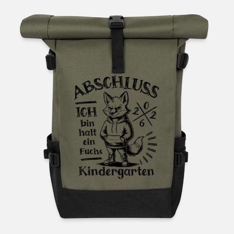 Kindergarten Abschluss 2026 Ich bin halt ein Fuchs - Rolltop Rucksack - Olive/Schwarz