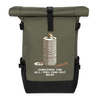 All-you-can-eat Raid überlebt | Sushi Buffet - Rolltop Rucksack - Olive/Schwarz - Vorne